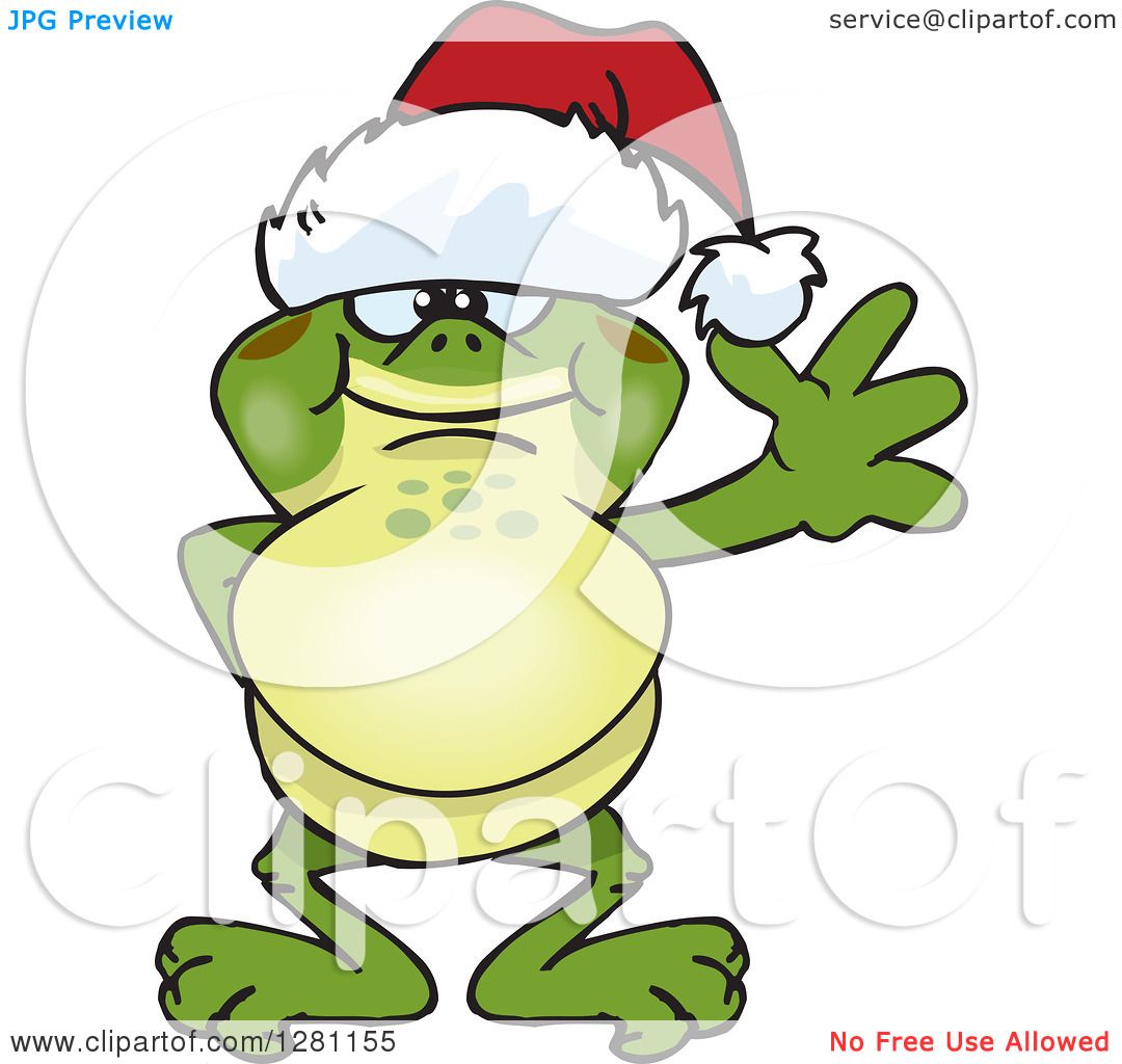 1080x1024 Clipart Of A Friendly Waving Bullfrog Wearing A Christmas Santa