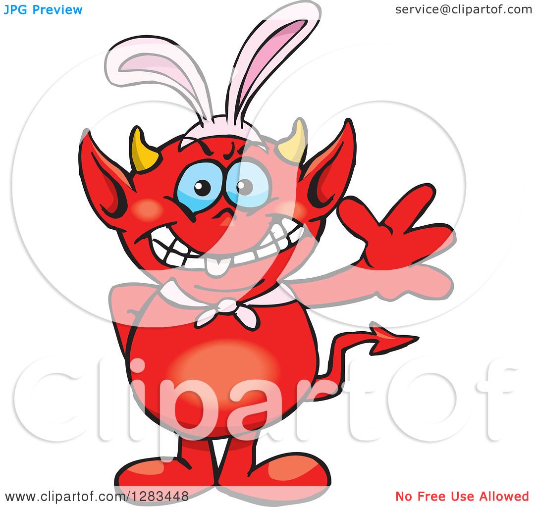 1080x1024 Clipart Of A Friendly Waving Devil Wearing Easter Bunny Ears