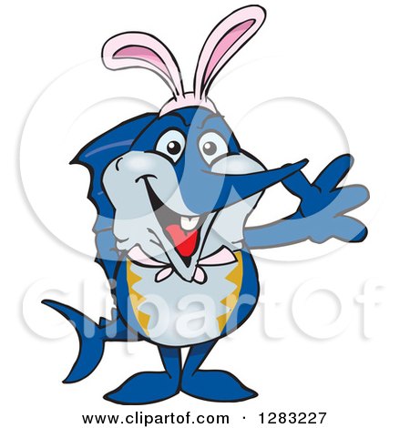 450x470 Clipart Of A Friendly Waving Marlin Fish Wearing Easter Bunny Ears