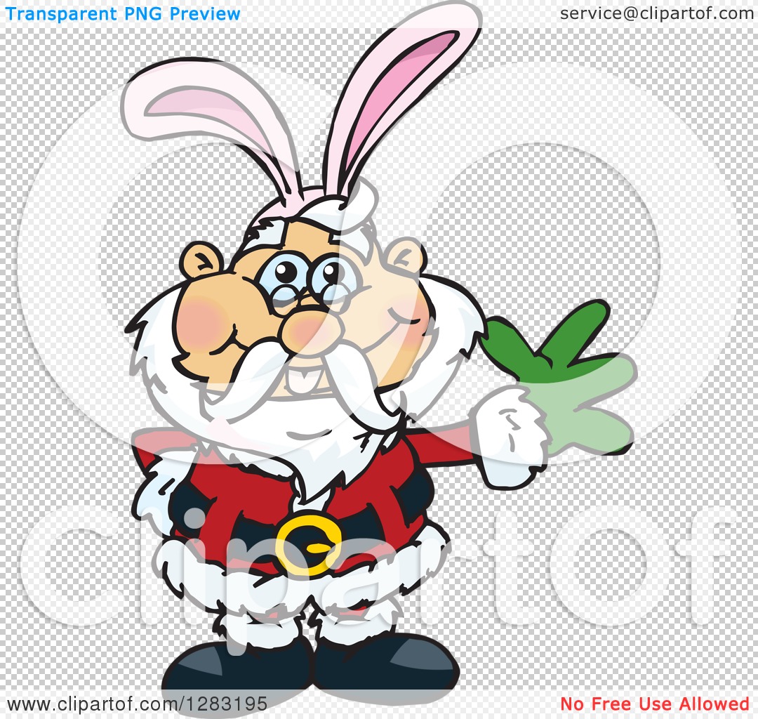 1080x1024 Clipart Of A Friendly Waving Santa Wearing Easter Bunny Ears