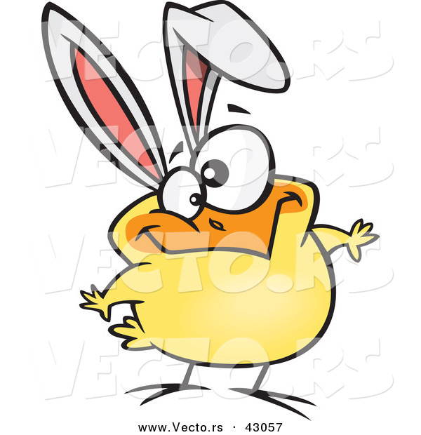 600x620 Vector Of A Goofy Cartoon Easter Chick Wearing Bunny Ears By
