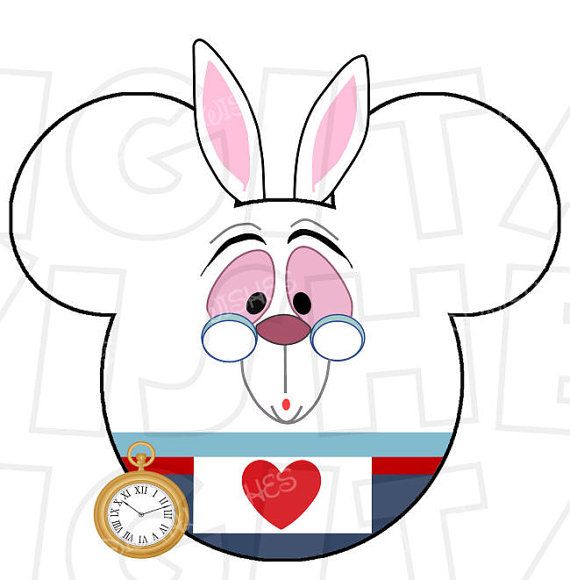 570x580 White Rabbit Mickey Mouse Ears Head Digital Iron On Transfer Clip