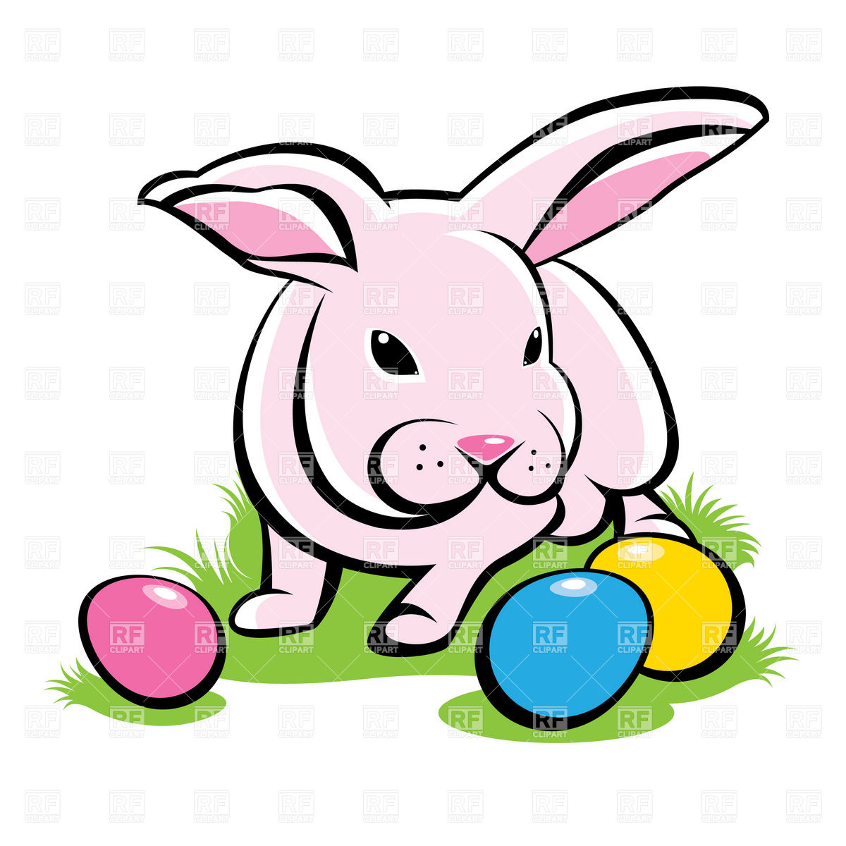 1200x1200 Bunny On The Grass With Easter Eggs Royalty Free Vector Clip Art