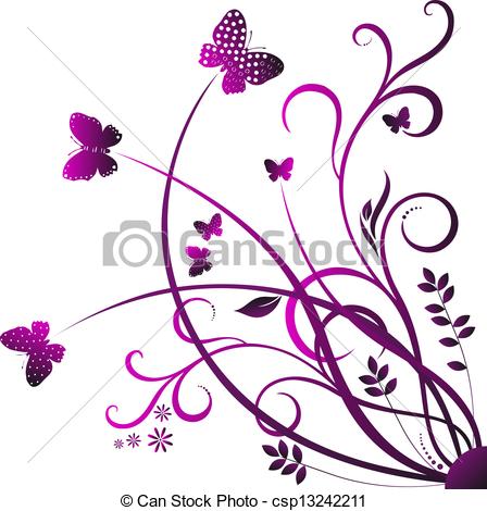 448x470 Swirl Butterfly. Swirling Red Flowers, Plants Contours On