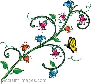 300x279 Clip Art Of A Branch Of Flowers With A Butterfly