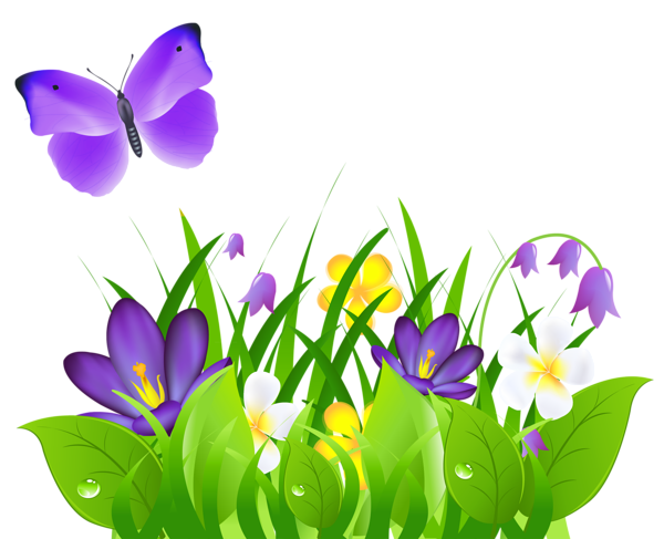 600x487 Purple Flowers Grass And Butterfly Png Clipart Picture Corners