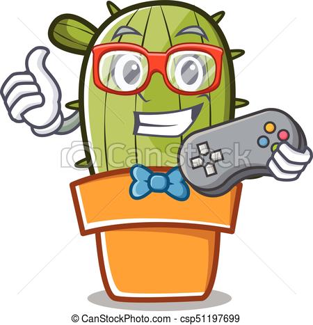 450x467 Gamer Cute Cactus Character Cartoon Vector Illustration Eps