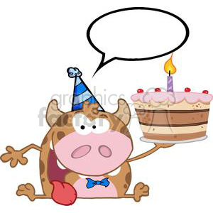 300x300 Royalty Free 3797 Happy Calf Cartoon Character Holds Birthday Cake