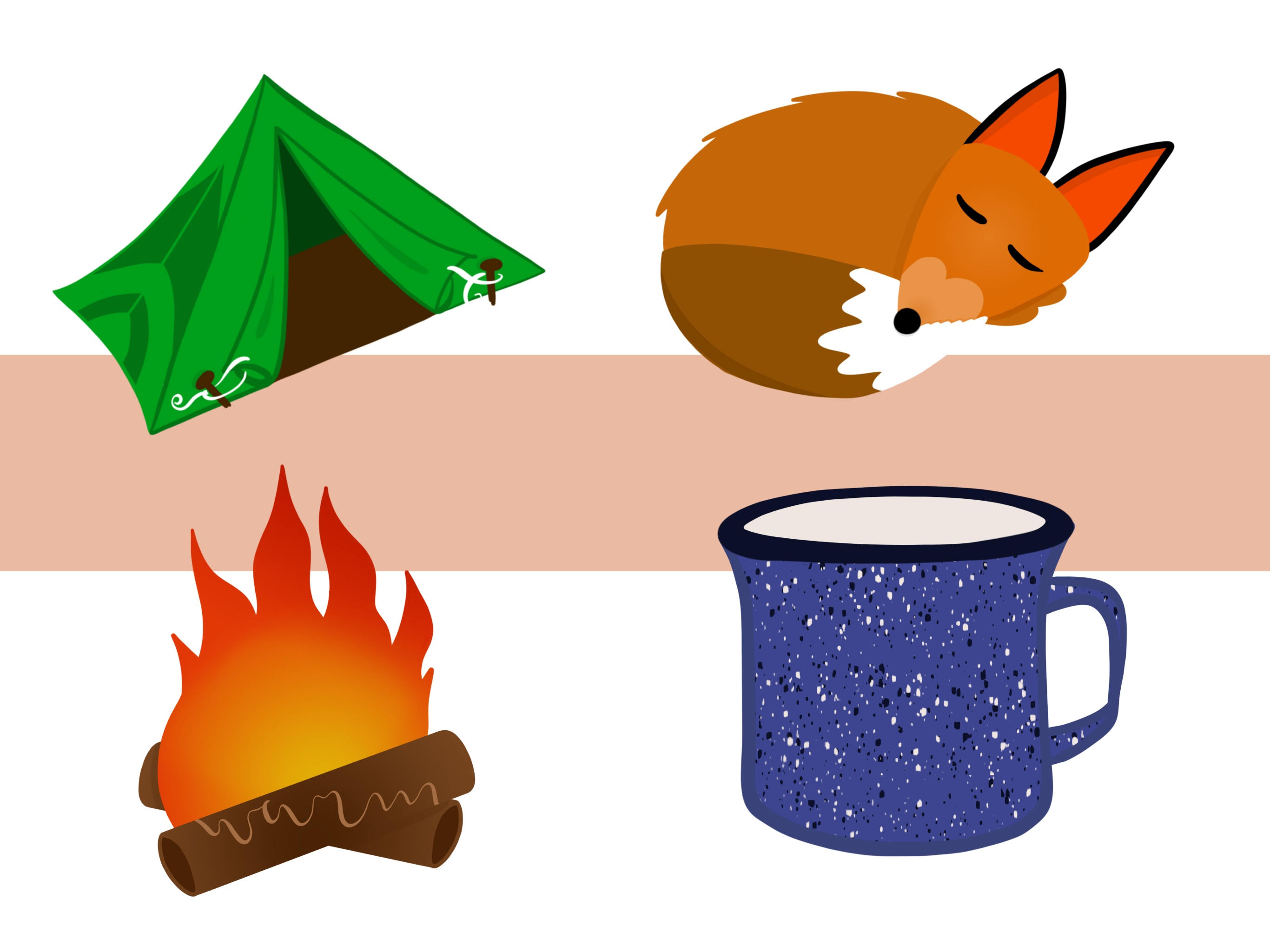 2732x2048 Camping Clip Art Designs With Tent, S'Mores, Campfire, Fox, Bear