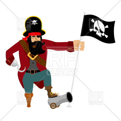 400x400 Pirate With Flag And Cannon Royalty Free Vector Clip Art Image