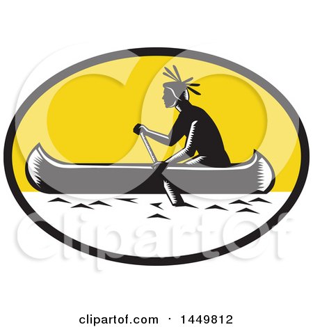 450x470 Clipart Graphic Of A Retro Black And White Woodcut Native American
