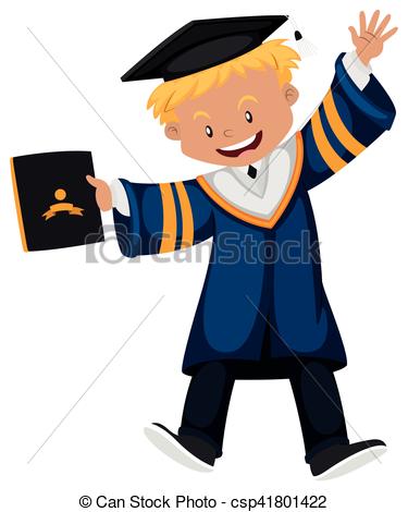 375x470 Man In Graduation Gown Holding Diploma Illustration Vector