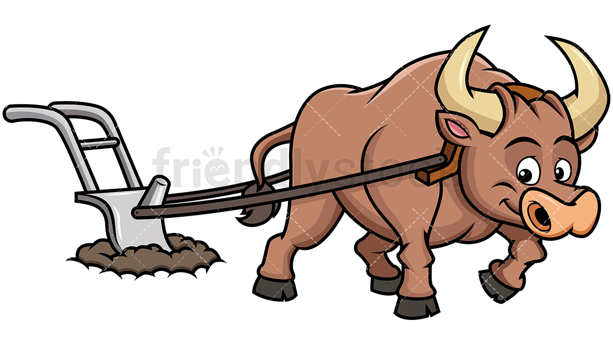 1200x675 Happy Ox Plowing Field Cartoon Vector Clipart