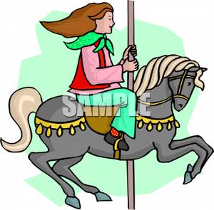 300x295 A Girl Riding On A Black Carousel Horse Clipart Picture