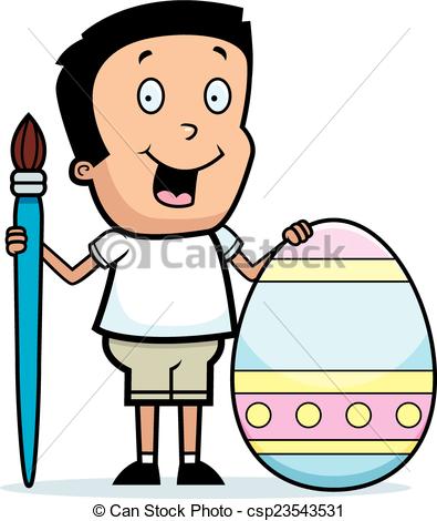 395x470 Cartoon Boy Painting Easter Egg. Cartoon Illustration
