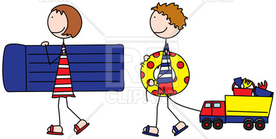 400x201 Funny Cartoon Boy And Girl With Inflatable Ring, Beach Mattress