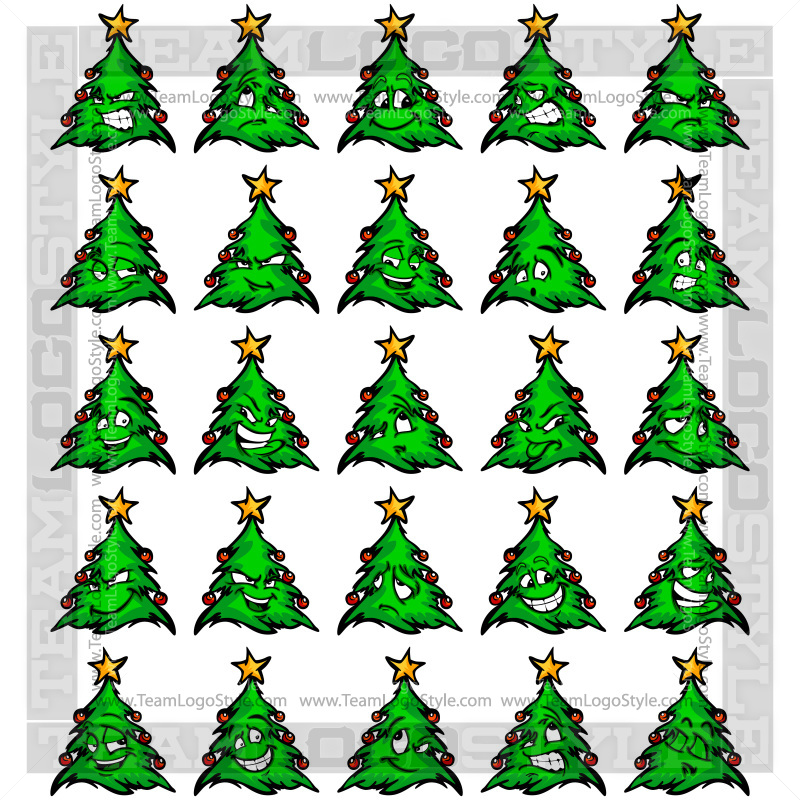 800x800 Christmas Tree Cartoon Faces