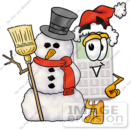 450x450 Clip Art Graphic Of A Calculator Cartoon Character With A Snowman