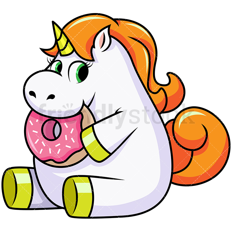 800x800 Cute Unicorn Eating A Donut Vector Cartoon Clipart