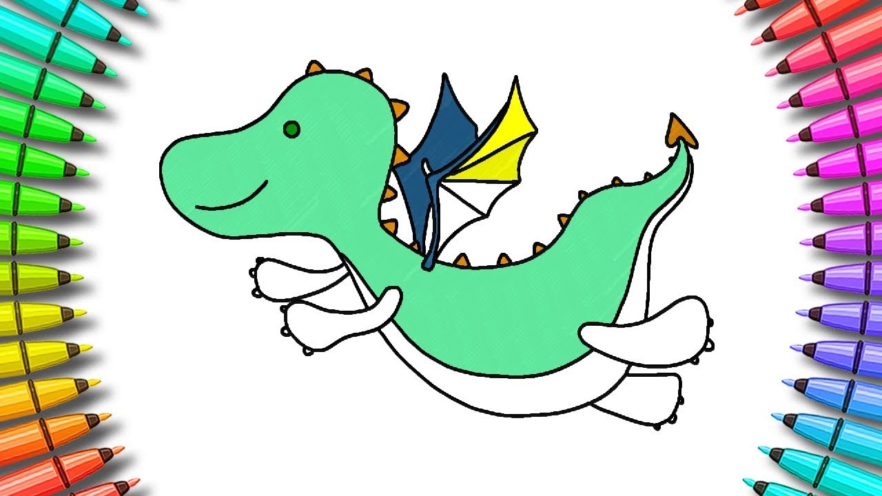 1280x720 Cute Flying Dragon Coloring Page