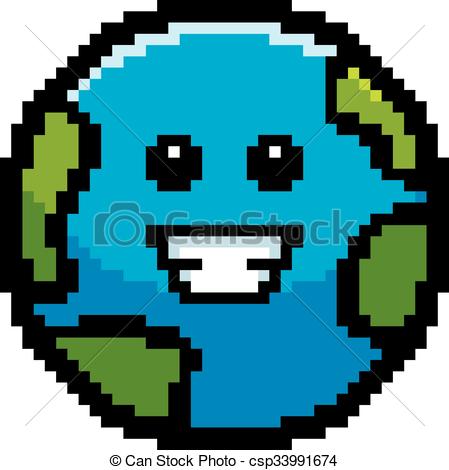 449x470 Smiling 8 Bit Cartoon Earth. An Illustration Of A Planet