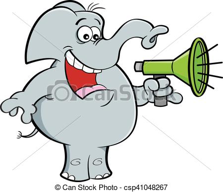 450x388 Cartoon Elephant Holding A Megaphon. Animal, Announcing, Cartoon