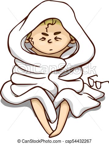 356x470 Funny Cartoon Girl Wrapped In Blanket. Vector Colorful Hand