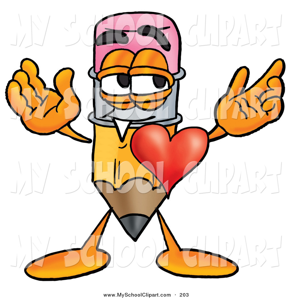 1024x1044 Clip Art Of A Cute Pencil Mascot Cartoon Character With His Heart