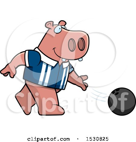 450x470 Clipart Of A Cartoon Hippo Bowling
