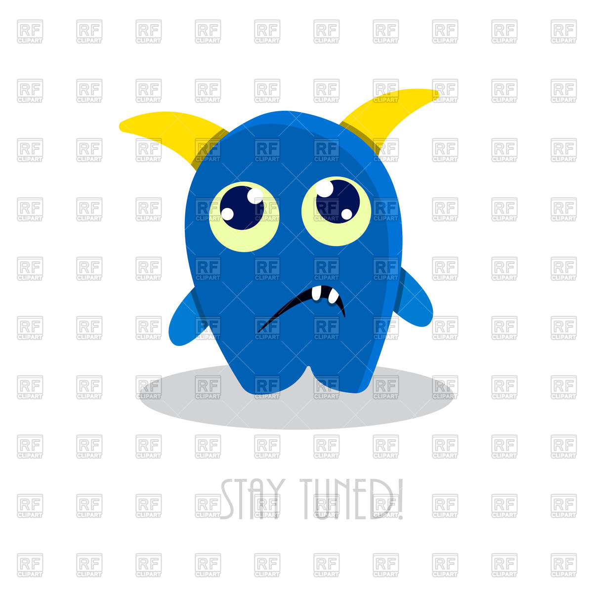 1200x1200 Stay Tuned Text With Funny Sad Cartoon Monster Royalty Free Vector
