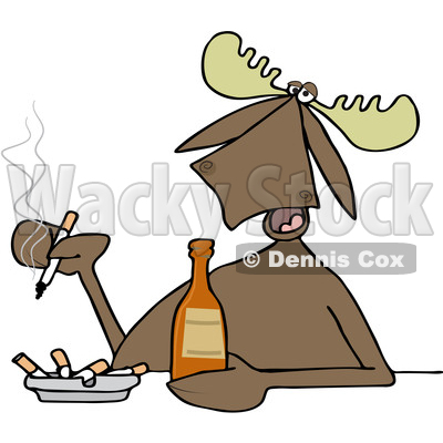 400x400 Clipart Of A Cartoon Moose Smoking And Drinking A Beer