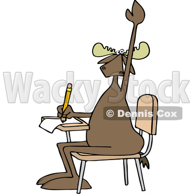 400x400 Clipart Of A Cartoon Moose Student Raising His Hand