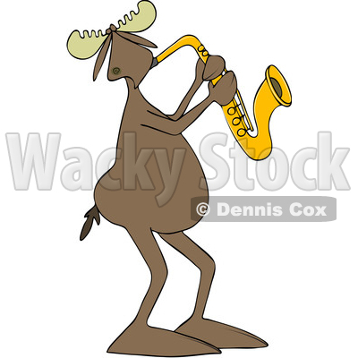 400x400 Clipart Of A Cartoon Moose Playing A Saxophone
