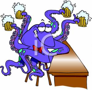 300x292 Clipart Image Of A Cartoon Octopus With Glasses Of Beer