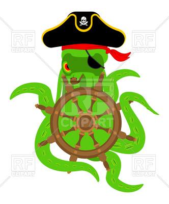 332x400 Octopus Pirate And Steering Wheel Royalty Free Vector Clip Art