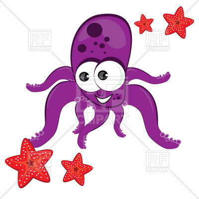 400x400 Cartoon Octopus With Starfish Royalty Free Vector Clip Art Image