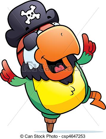 357x470 A Happy Cartoon Pirate Parrot Dancing And Smiling. Vectors
