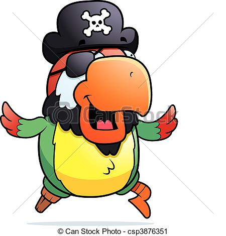 450x470 A Happy Cartoon Pirate Parrot Running And Smiling. Vector Clip Art