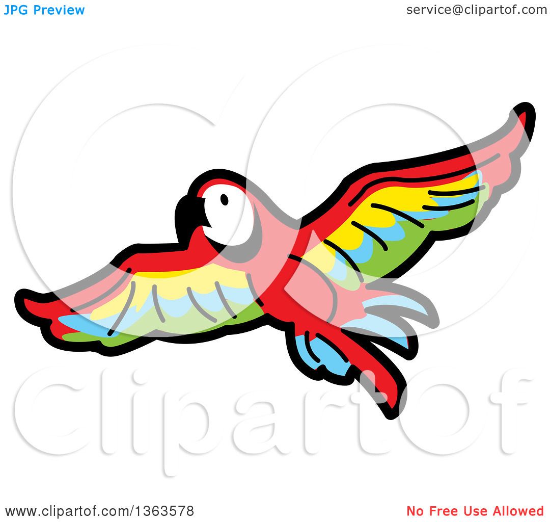 1080x1024 Clipart Of A Cartoon Flying Scarlet Macaw Parrot In Flight