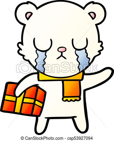 383x470 Crying Polar Bear Cartoon With Christmas Gift Eps Vectors