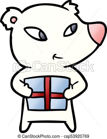 362x470 Cute Cartoon Polar Bear With Xmas Present Clip Art Vector