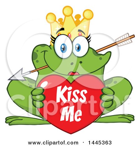 450x470 Clipart Of A Cartoon Princess Frog Biting Cupids Arrow And Holding