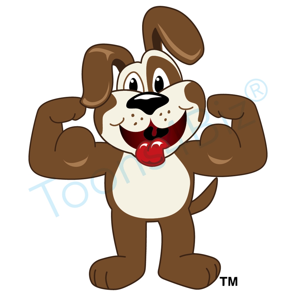 1000x1000 Puppy Mascot Flexing Muscles Clip Art Graphic