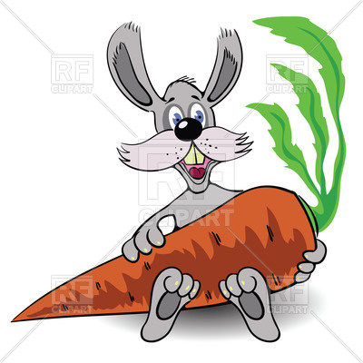 400x400 Funny Cartoon Rabbit With Big Carrot Royalty Free Vector Clip Art