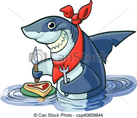 450x388 Cute Happy Cartoon Shark With Steak. Vector Cartoon Clip Art