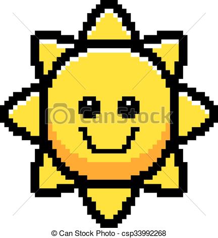 432x470 Smiling 8 Bit Cartoon Sun. An Illustration Of The Sun Clip Art