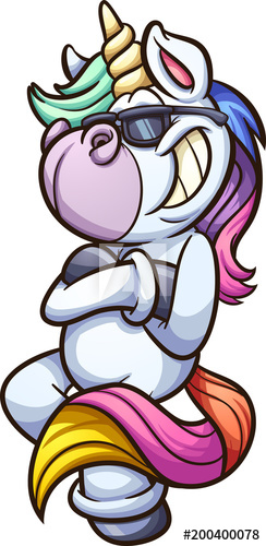 244x500 Cool Cartoon Unicorn With Crossed Arms And Sunglasses. Vector Clip