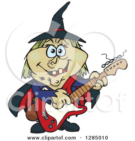450x470 Clipart Of A Cartoon Happy Witch Playing An Acoustic Guitar