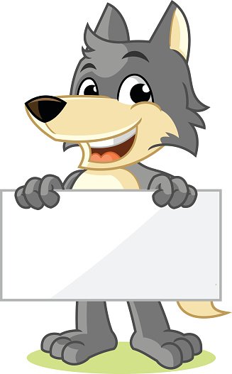 327x527 Wolf Mascot Cartoon Vector Illustration Hold Banner Premium