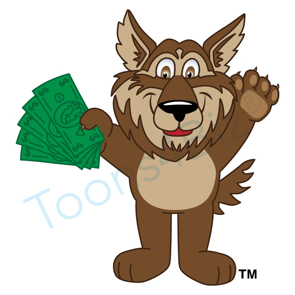 1000x1000 Wolf Mascot Holding Money Clip Art